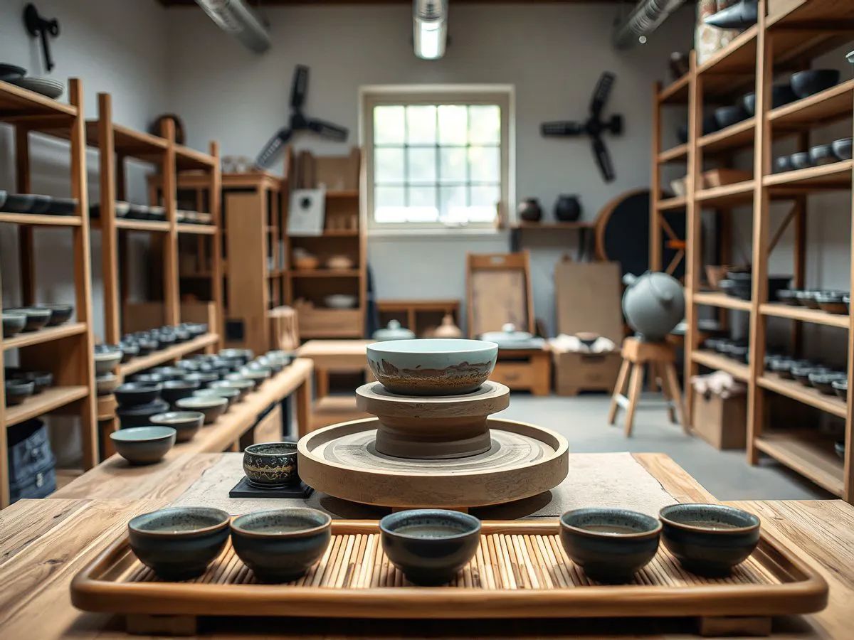 开河窑建盏制作与茶器展示场景